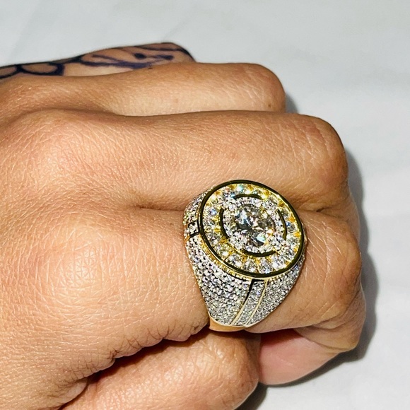 VS D Clarity GRA Certified Mens Iced out Ring 14k Gold Vermeil Lab Grown Diamond - Picture 9 of 13